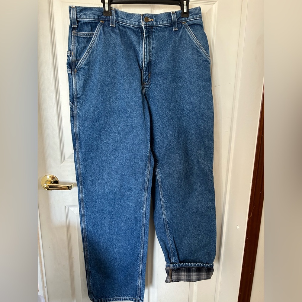 Carhartt Fleece Lined Relaxed Fit Medium Wash Workwear Jeans - 36 x 34